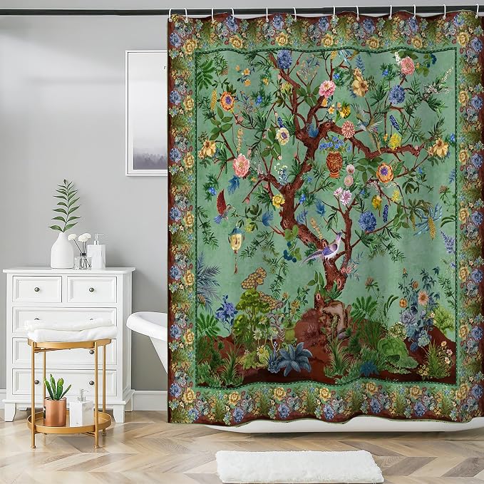 Bohemian Shower Curtain, Boho Floral Print Water Repellent Polyester Fabric - Image 4