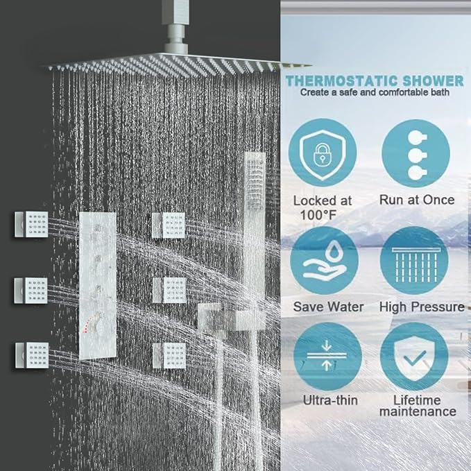 Enga Shower Jets System, 16 inch Ceiling Rainfall Shower System - Image 2