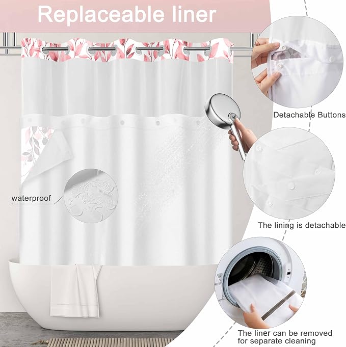 No Hook Shower Curtain and Liner Set, Bath Curtain Sets - Image 3