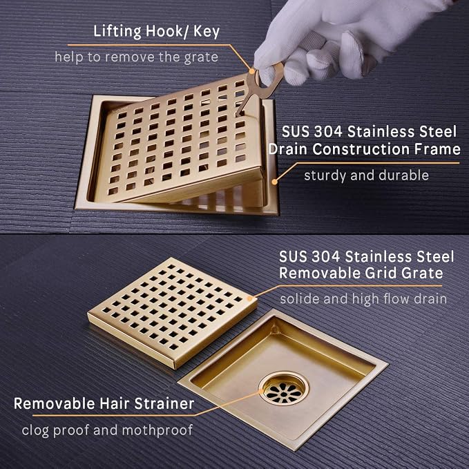 6 Inch Square Shower Drain - Image 4