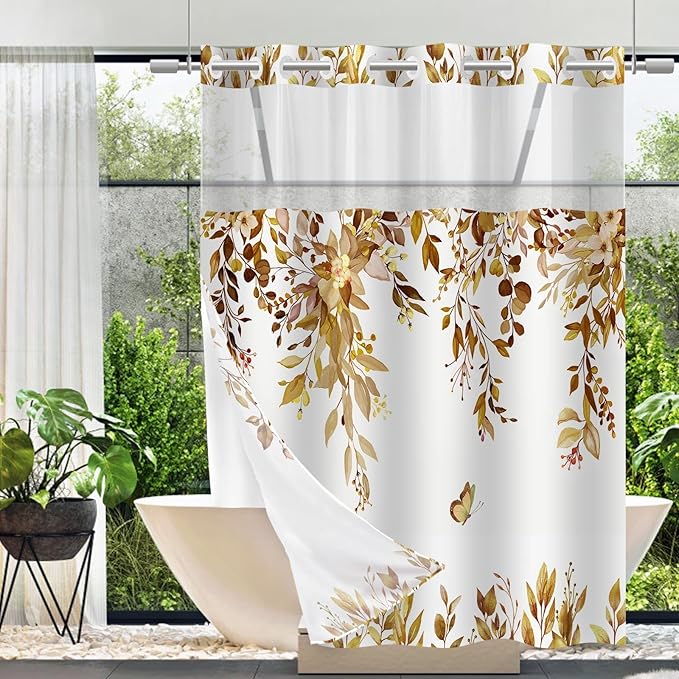 No Hook Shower Curtain and Liner Set, Bath Curtain Sets by TWLSNCD