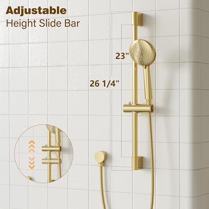 Gabrylly Shower System Gold, Slide Bar Shower Faucet Set - Image 6