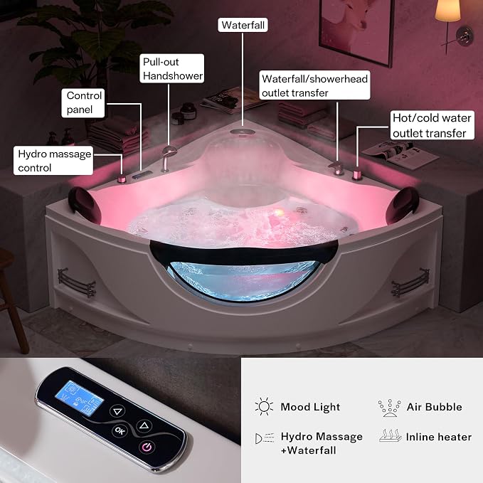 Empava 59" Corner Whirlpool Bathtub - Image 3