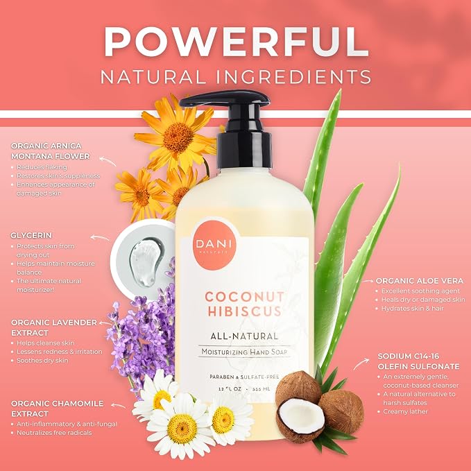 DANI Naturals Moisturizing Hand Soap – Coconut Hibiscus Scent, Sulfate-Free & - Image 3