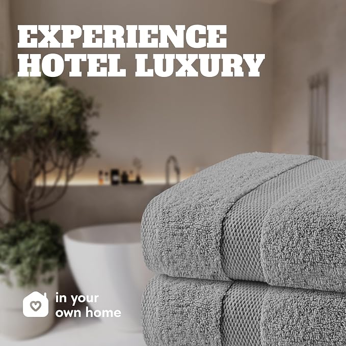 White Classic Light Gray Bath Towels 27x54 Inch, Cotton Towel Set - Image 7