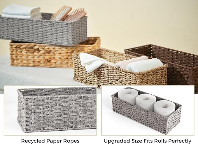 StorageWorks Round Paper Rope Toilet Tank Topper Basket, Wicker Basket - Image 2