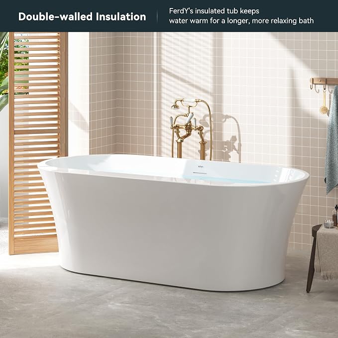 FerdY Mauritius 67" Acrylic Freestanding Tub, Oval Contemporary Soaker Tub - Image 2