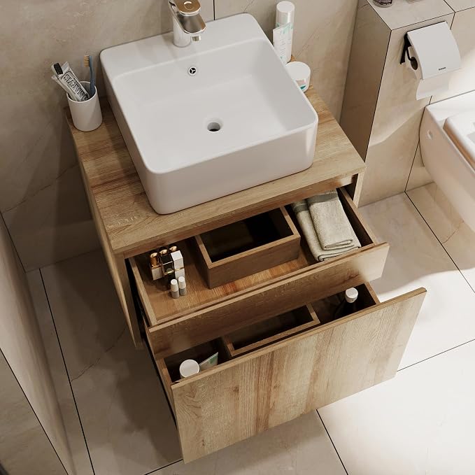 Bathroom Vanity with Sink, Bathroom Vanities， Natural Color Wall-Mounted - Image 5