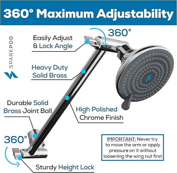 SparkPod 11" Solid Brass Shower Head Extension Arm - Image 2