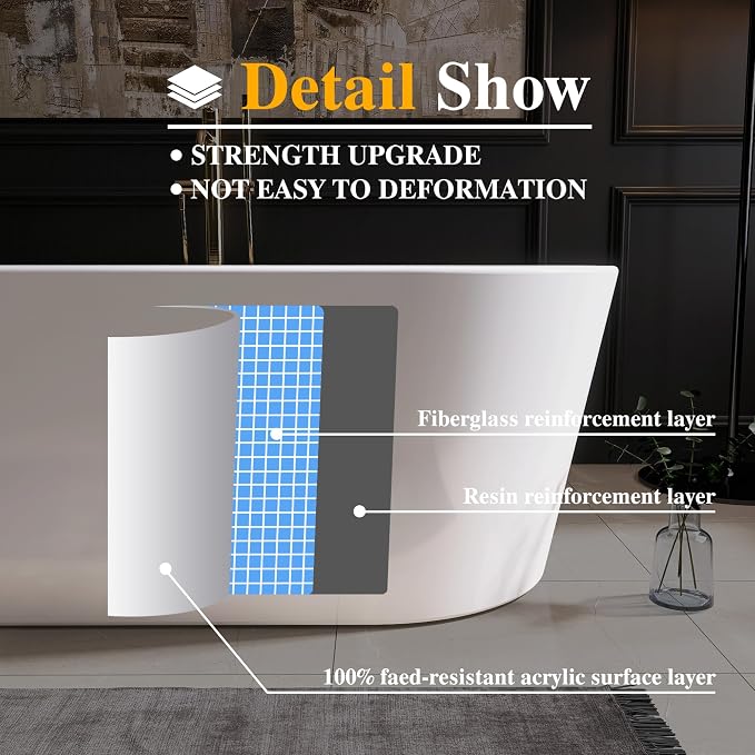59" Acrylic Freestanding Bathtub, Free Standing Tub, Stand Alone Tub, Soaking - Image 6