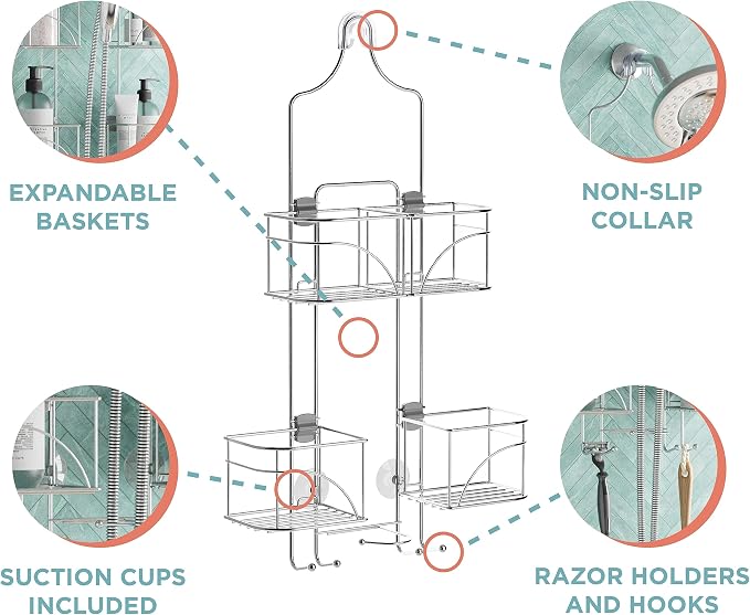 Zenna Home Shower Caddy Hanging Bathroom Organizer, Steel Shower Shelves - Image 3