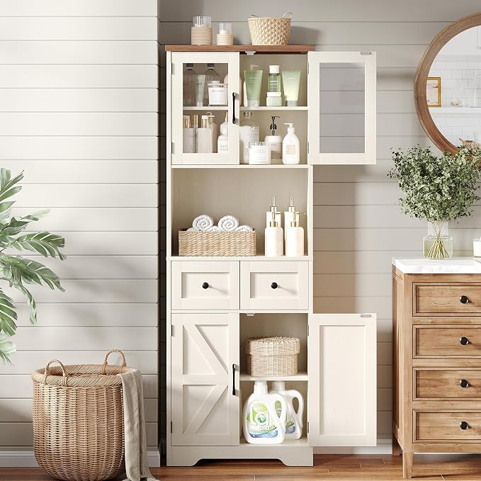 67" Tall Farmhouse Bathroom Storage Cabinet - Image 5