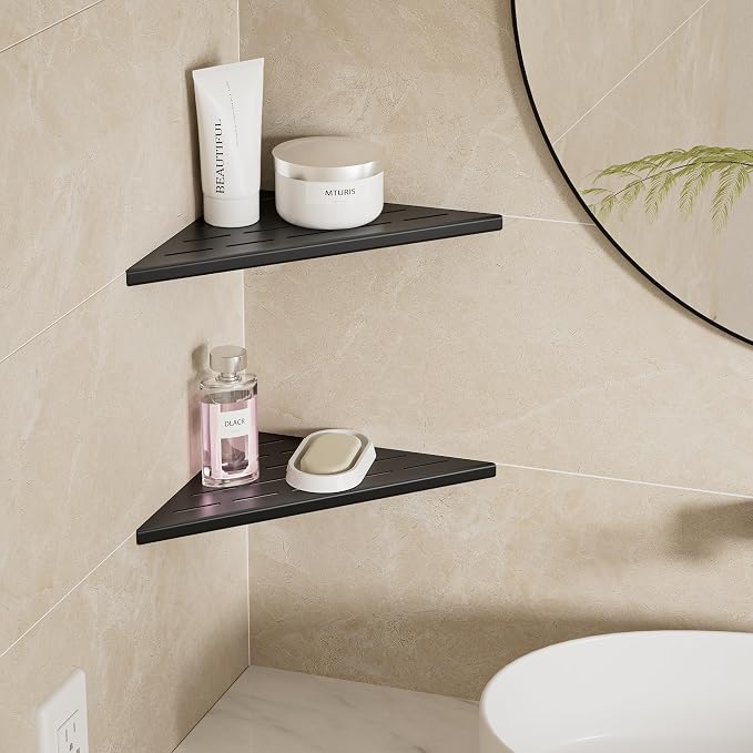 Neodrain 10 in Matte Black Corner Wall Shelf Set of 2, Floating Corner Shelves - Image 8