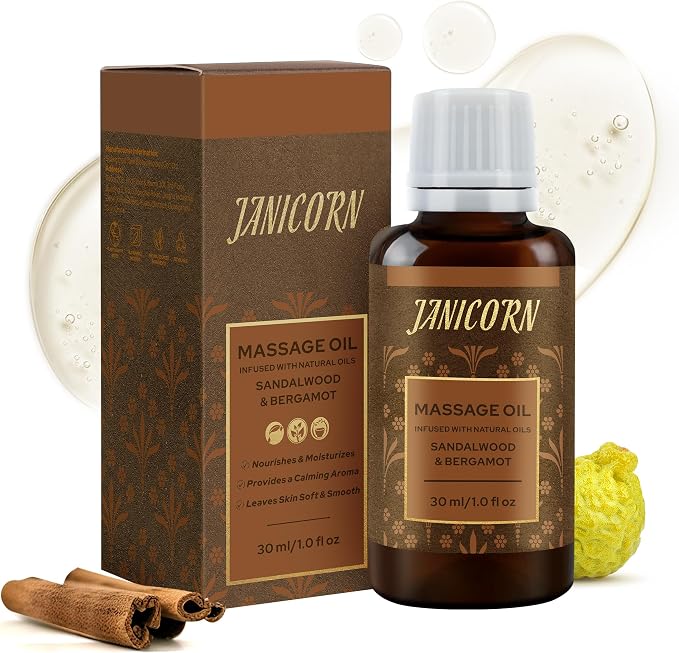 Sandalwood & Bergamot Aromatherapy Body & Massage Oil – Lightweight, by JANICORN