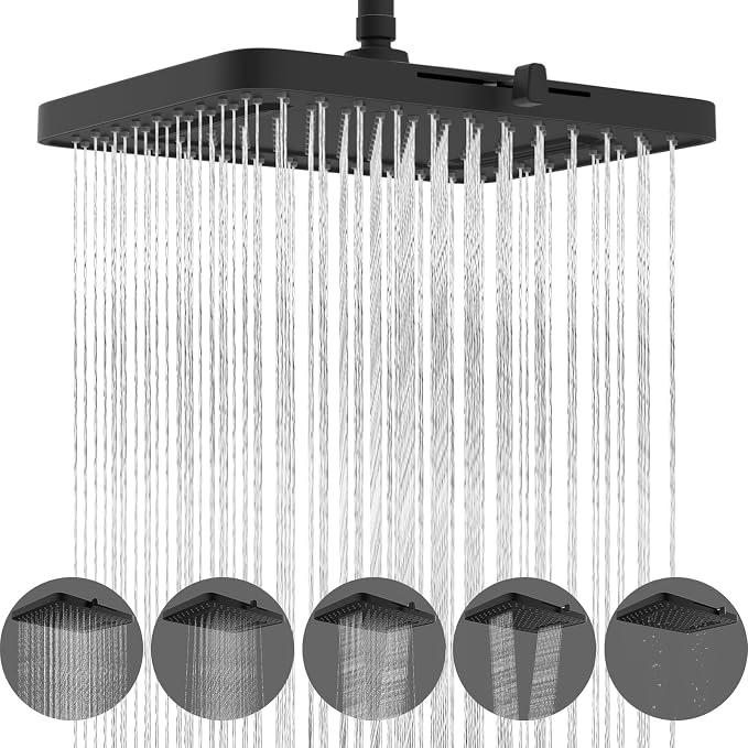 Hibbent 5 Spray Modes Shower Head, Large Rainfall Showerhead, High Flow by Hibbent