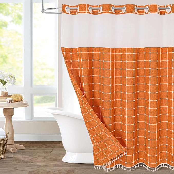 MitoVilla No Hooks Required Orange Shower Curtain by MitoVilla