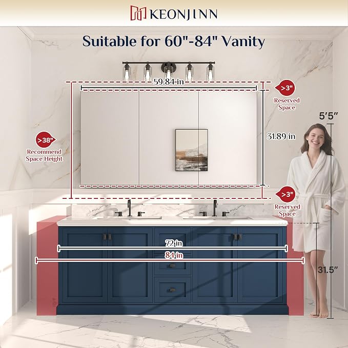 Keonjinn 60 x 32 Inch Medicine Cabinet, Assembly Required, Lightweight - Image 6