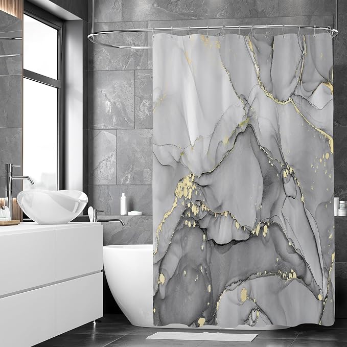Small Stall Marble Shower Curtain 36 x 72 Inch, Half Narrow Abstract Modern - Image 3