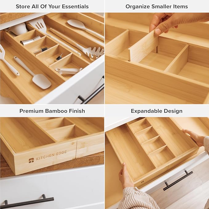 KitchenEdge Adjustable Bamboo Kitchen Drawer Organizer - Image 3