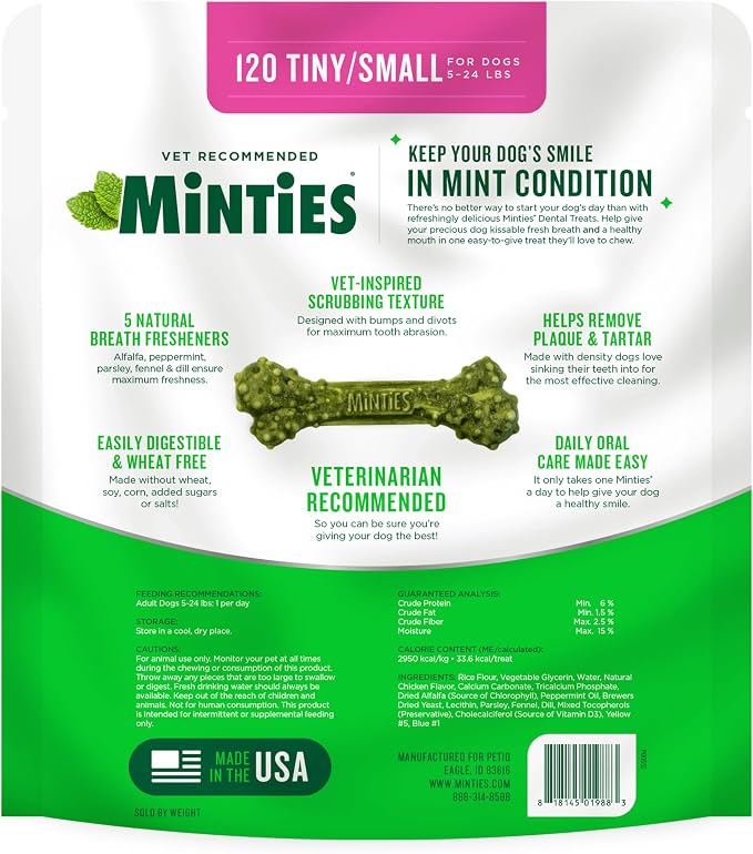 Minties Dog Dental Bone Treats, Tiny/Small Dental Dog Treats, 5-25 lbs - Image 9