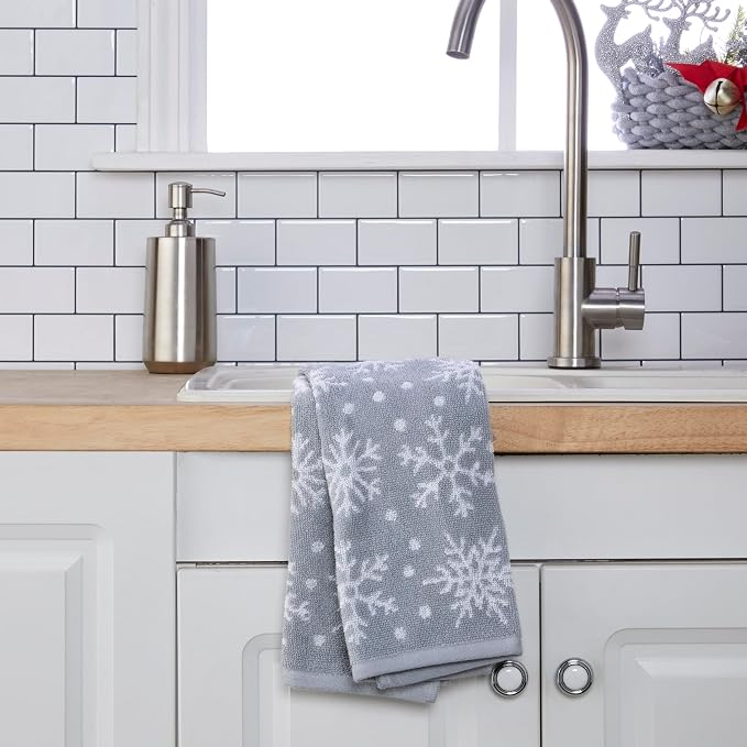SKL Home Winter/Christmas Scattered Snowflakes Hand Towel 2pc Set - Image 6