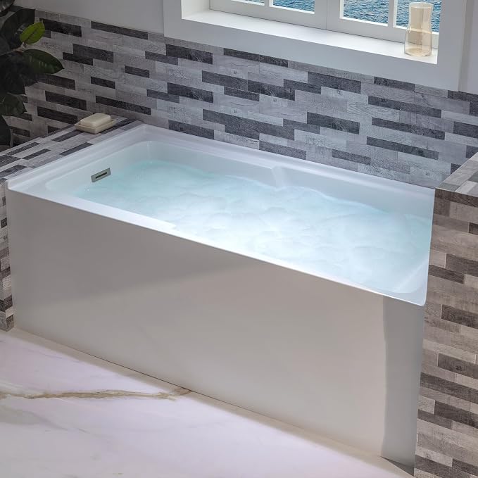 WOODBRIDGE 60" Acrylic Rectangular Alcove Soaking Bathtub in White - Image 9