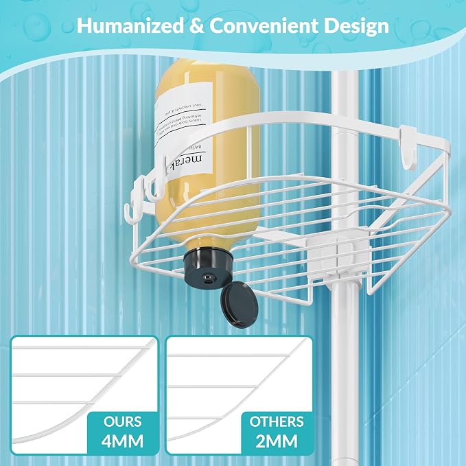 Shower Caddy Tension Pole, 4-Tier Adjustable Corner Shower Standing Caddy - Image 8