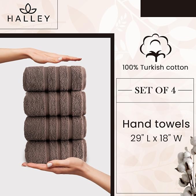 HALLEY Turkish 4 Pack Premium Hand Towels 650 GSM Highly Absorbent Super Soft - Image 3