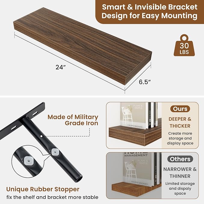 fuqing Floating Shelves for Wall, Wall Mounted Wood Floating Shelf - Image 3