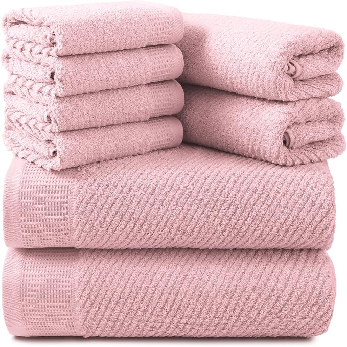 REDKISS Luxury 8-Piece Pink Towel Set, 2 Bath Towels, 2 Hand Towels, 4 by REDKISSOnline