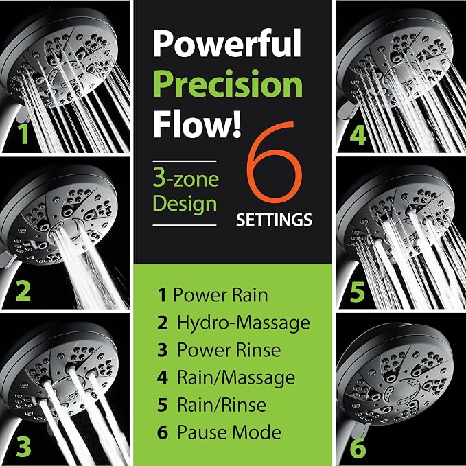 AquaDance High Pressure 6-Setting Matte Black Handheld Shower Head - Image 5