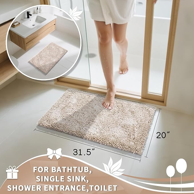 Yimobra Chenille Bathroom Rugs Non Slip, Extra Thick Soft Absorbent Bath Rug - Image 2