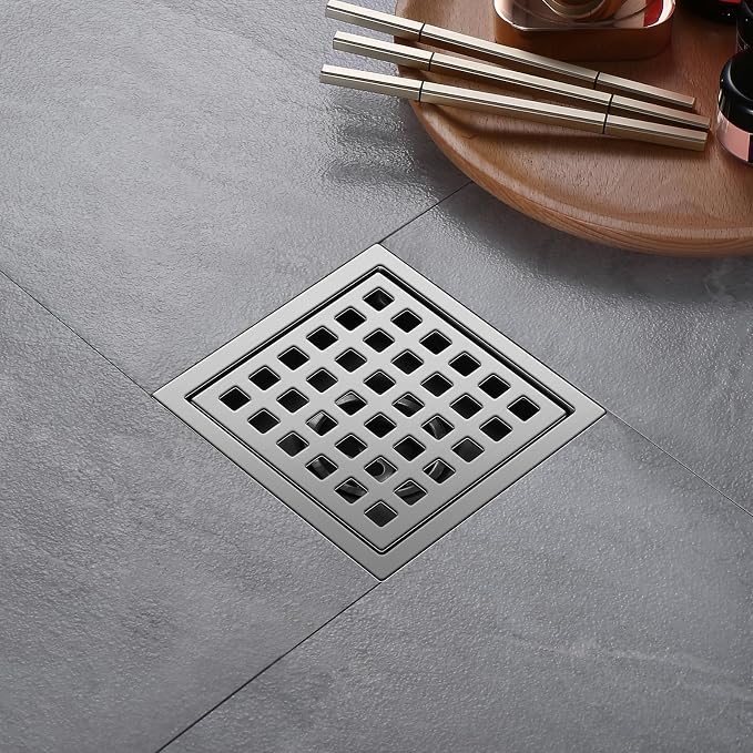 Shower Drain, Chrome 4 inch Square Shower Floor Drain - Image 7