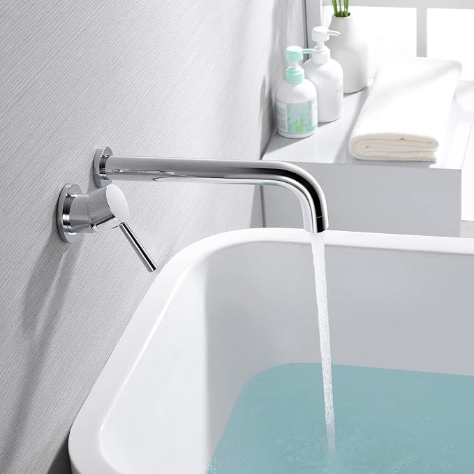 sumerain Wall Mount Tub Faucet Chrome Tub Filler Long Spout Wall Bathtub Faucet - Image 4