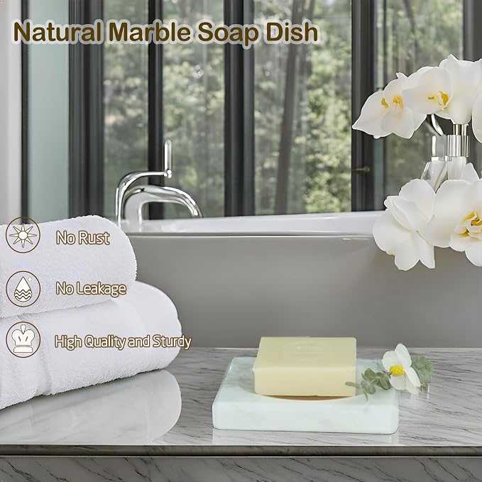 White Soap Dish Tray Marble Soap Holder Trinket Plate - Image 4
