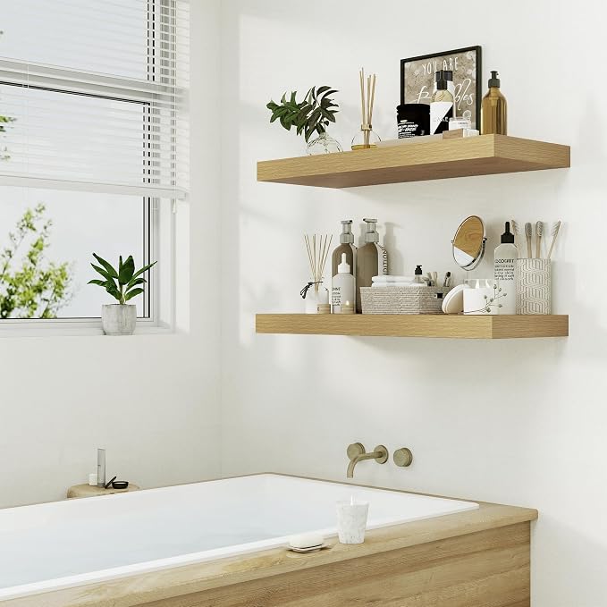 12" Deep Oak Floating Shelves, Over Toilet Long Wall Mounted Modern Farmhouse - Image 7