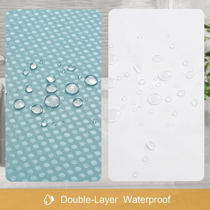 3 in 1 Extra Long Shower Curtain Set-72 W x 84 H, Teal Blue Waffle and PEVA - Image 6