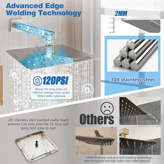 Shower System with Tub Spout, All Metal Tub Shower Faucet Set with 12-Inch Rain - Image 3