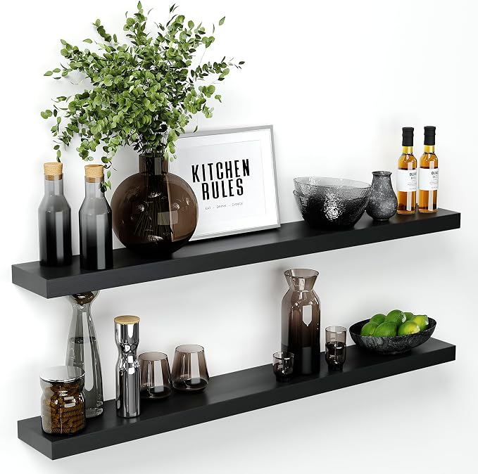 Homeforia Black Floating Shelf 48 inches, High End Solid Real Wood 48 inch Long by Homeforia
