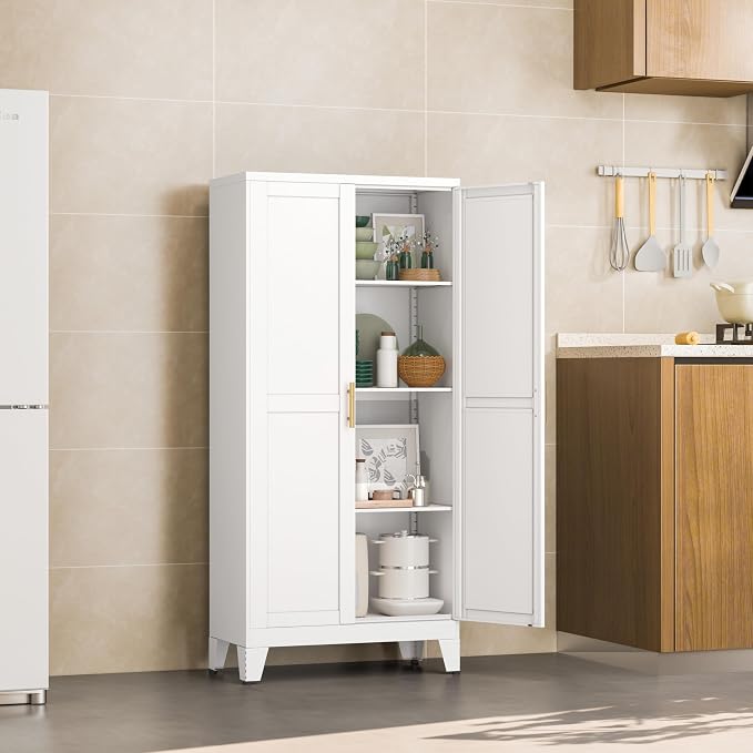 Metal Pantry Cabinet with 2 Doors and Adjustable Shelves, Kitchen Storage - Image 11
