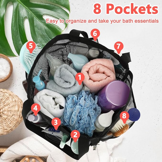 Mesh Shower Caddy Portable for College Dorm Room Essentials, 8-Pocket Large - Image 4
