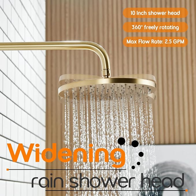 Bathroom Shower Trim Kit with 10'' High Pressure Rain Shower Head, 3-Function - Image 6