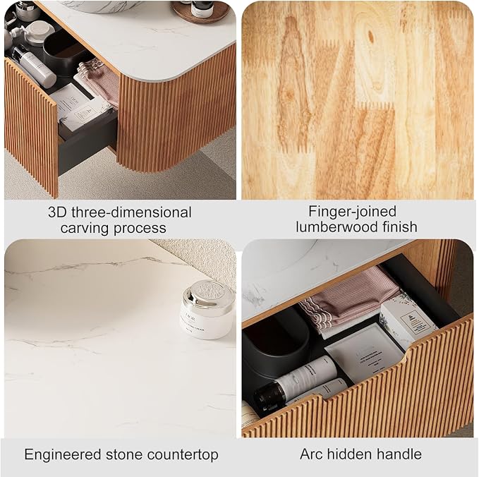 60 inch Bathroom Vanity with Double Sink, Floating Bathroom Vanities with Stone - Image 4