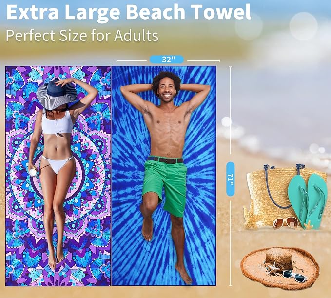 4 Pack Lightweight Thin Beach Towel Oversized 71"x32" Big Extra Large - Image 4