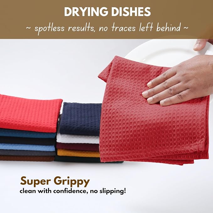 Native Fab Waffle Weave Dish Towels 12 Pack, 100% Cotton Kitchen Dishcloths - Image 3