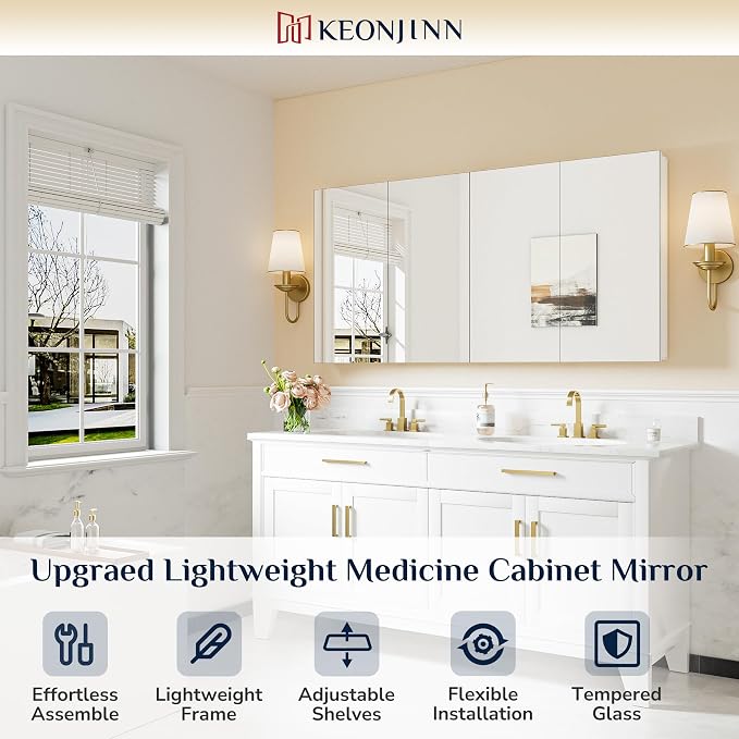 Keonjinn 64 x 32 Inch Medicine Cabinet, Assembly Required, Lightweight - Image 9