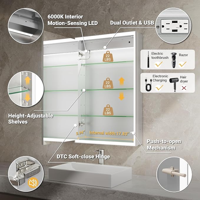 Beveled Lighted Medicine Cabinet - Image 7