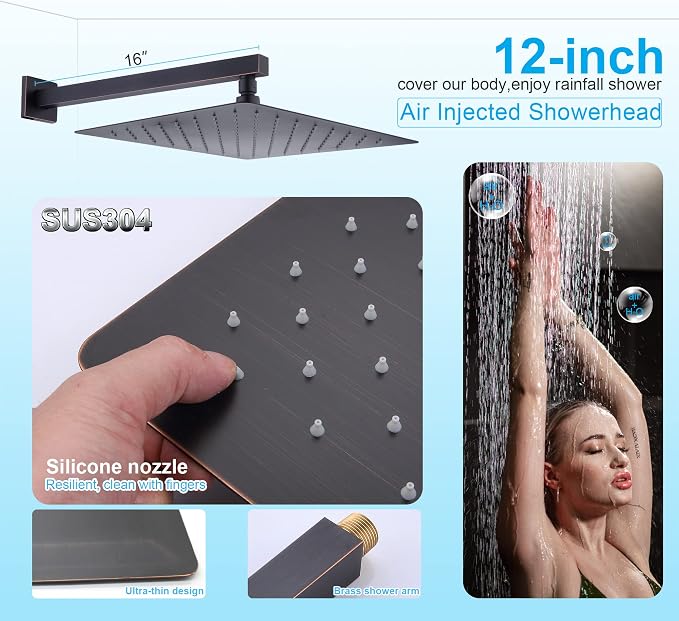 Enga Shower Body Spray System, 12 Inch Rain Shower Head System Wall Mounted - Image 9
