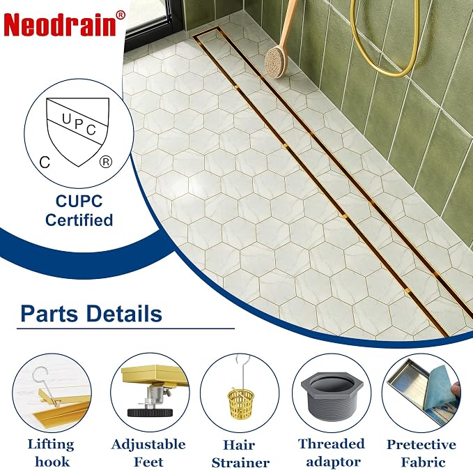 Neodrain 30-Inch Gold Linear Shower Drain - Image 5