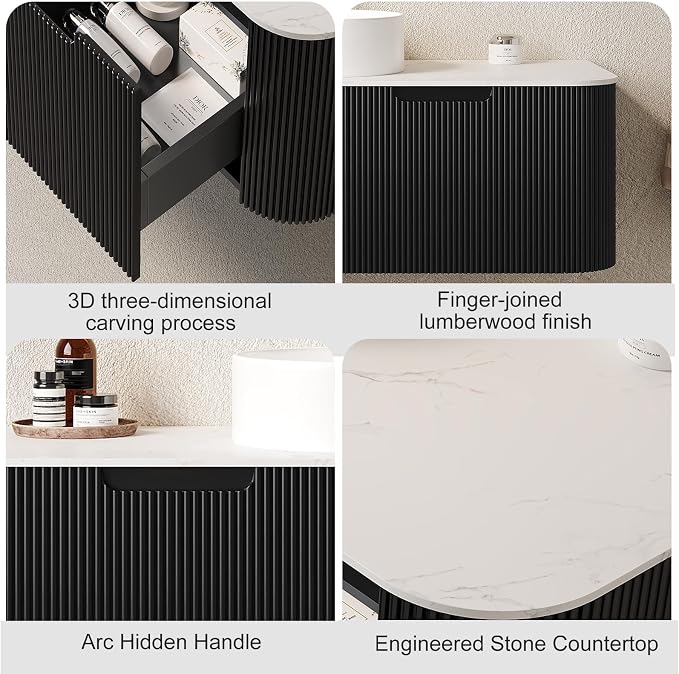 24" Floating Bathroom Vanity Without Sink, Marble Top, Solid Wood Surface and - Image 3